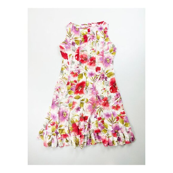 Z STUDIO Watercolor Floral Shift Dress SZ 12 Ruffled Semi-Sheer Pretty Feminine - Picture 10 of 11